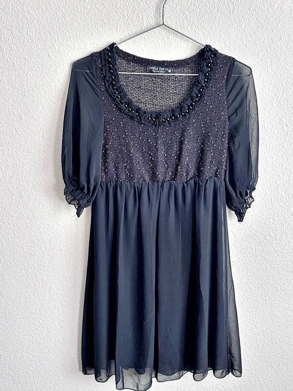 Forla Paris Baby Doll Dress in Black & Plum Size Medium, Like New